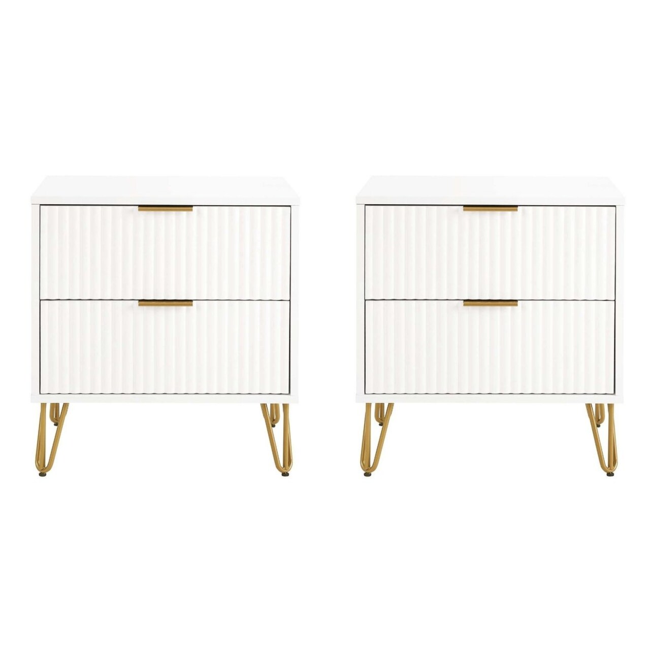 Manhattan Comfort DUMBO 2.0 Modern Nightstand with 2 Drawer and Metal Feet - Set of 2